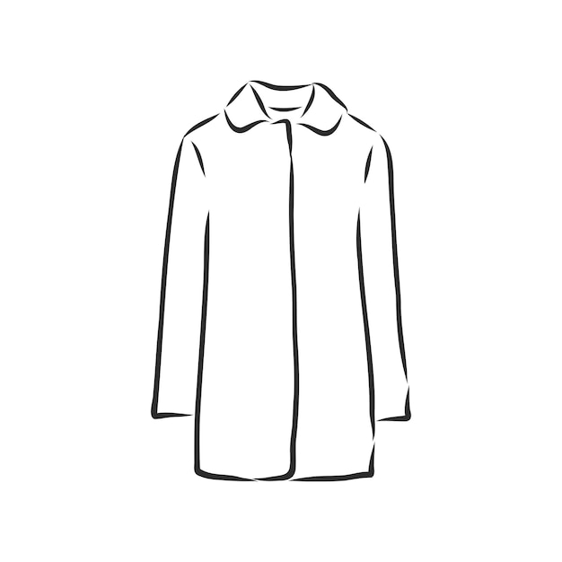 Abrigo de mujer, boceto plano de moda. Abrigo de mujer dibujo técnico, ilustración de dibujo vectorial