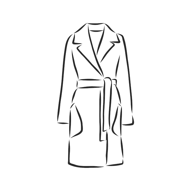 Abrigo de mujer, boceto plano de moda. Abrigo de mujer dibujo técnico, ilustración de dibujo vectorial