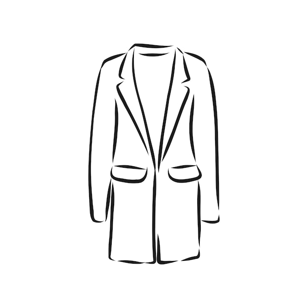 Abrigo de mujer, boceto plano de moda. Abrigo de mujer dibujo técnico, ilustración de dibujo vectorial