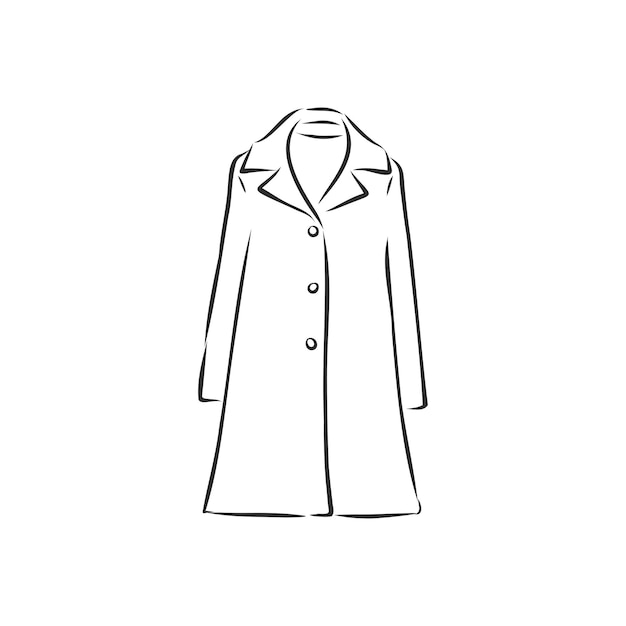 Abrigo de mujer, boceto plano de moda. Abrigo de mujer dibujo técnico, ilustración de dibujo vectorial