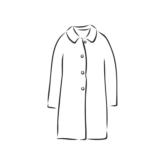 Abrigo de mujer, boceto plano de moda. Abrigo de mujer dibujo técnico, ilustración de dibujo vectorial