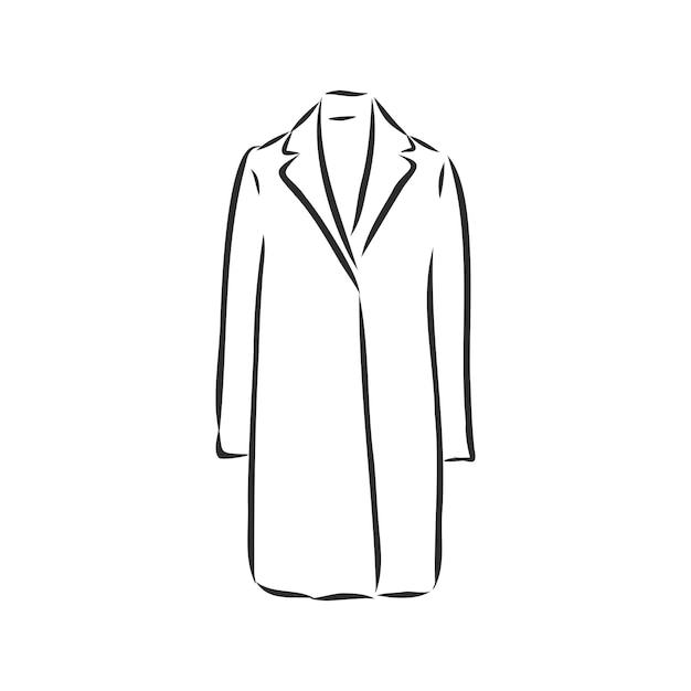 Abrigo de mujer, boceto plano de moda. Abrigo de mujer dibujo técnico, ilustración de dibujo vectorial