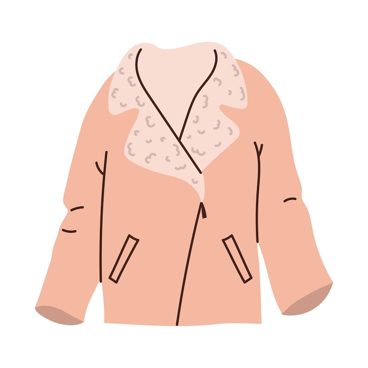 Vector abrigo de piel de oveja hembra rosa aislado con cuello de piel en estilo plano sobre fondo blanco