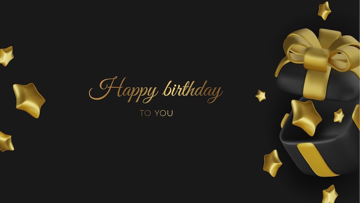Vector abrió una caja de regalo de oro realista con arco y estrella negra feliz cumpleaños ilustración vectorial