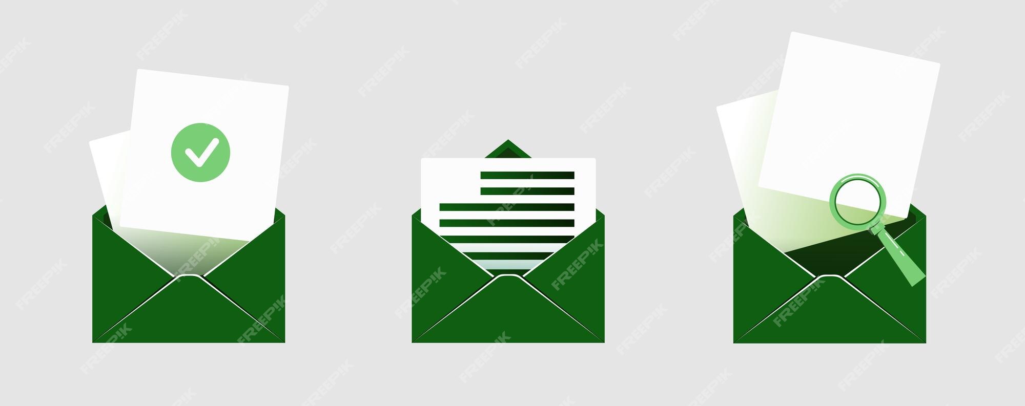 solo Bombardeo vitalidad Abrir un conjunto de iconos de sobres de correo brillante con un nuevo  mensaje de marcador aislado en fondo gris. | Vector Premium