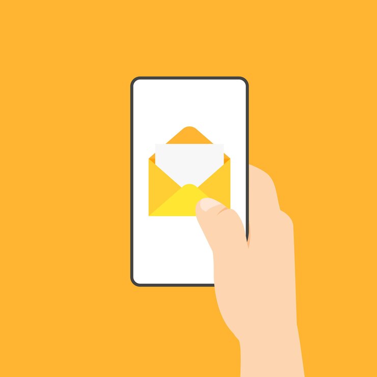 Vector abrir notificación de correo en una pantalla sobre en la pantalla del teléfono inteligente la mano sostiene el cuadro de ingresos del teléfono