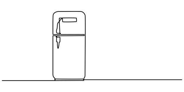 Abrir refrigerador retro dibujo de línea continua Una línea de arte de electrodomésticos cocina eléctrica