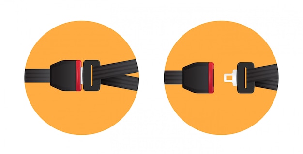Abróchese el cinturón de seguridad seguro viaje seguro primer concepto cerrado y desbloqueado cinturones de seguridad del automóvil signo horizontal plana