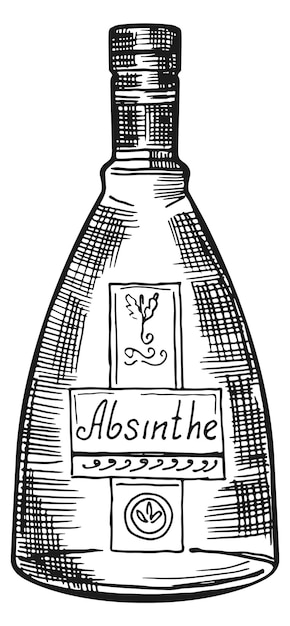 Absenta grabado botella de bebida espirituosa símbolo de alcohol