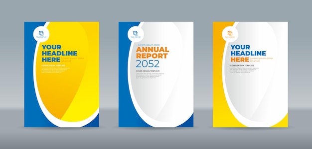 Abstrac elips y curva con fondo de color azul blanco y amarillo Plantilla de portada de libro de tamaño A4
