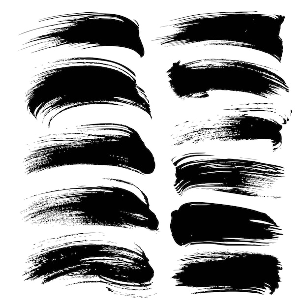 Abstracción de manchas largas de gouache negras aisladas sobre un fondo blanco