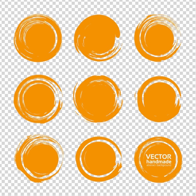 Abstracción de manchas redondas de textura naranja aisladas en un fondo transparente de imitación