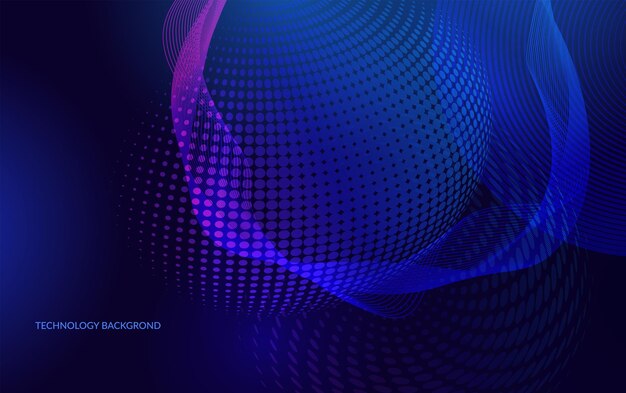Abstract big data technology background digital vector with blue and purple halftone circles and stars pattern futuristic IT artificial intelligence blockchain data flow network and analytics