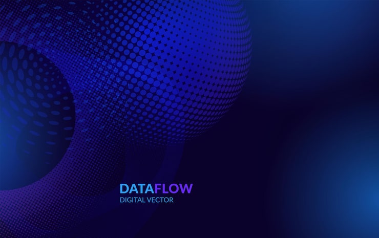 Vector abstract big data technology background digital vector with blue and purple halftone circles and stars pattern futuristic it artificial intelligence blockchain data flow network and analytics