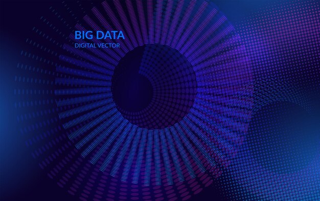 Abstract big data technology background digital vector with blue and purple halftone circles and stars pattern futuristic IT artificial intelligence blockchain data flow network and analytics