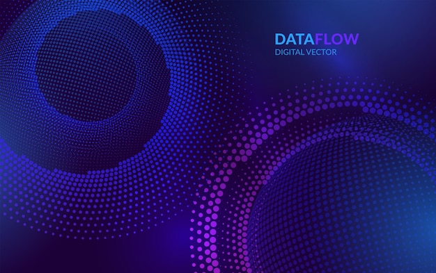 Abstract big data technology background digital vector with blue and purple halftone circles and stars pattern futuristic IT artificial intelligence blockchain data flow network and analytics