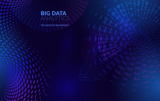 Abstract big data technology background digital vector with blue and purple halftone circles and stars pattern futuristic IT artificial intelligence blockchain data flow network and analytics