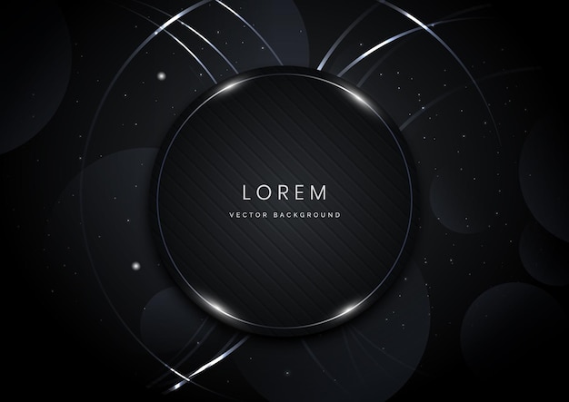 abstract black circle shape with silver glowing frame on black background