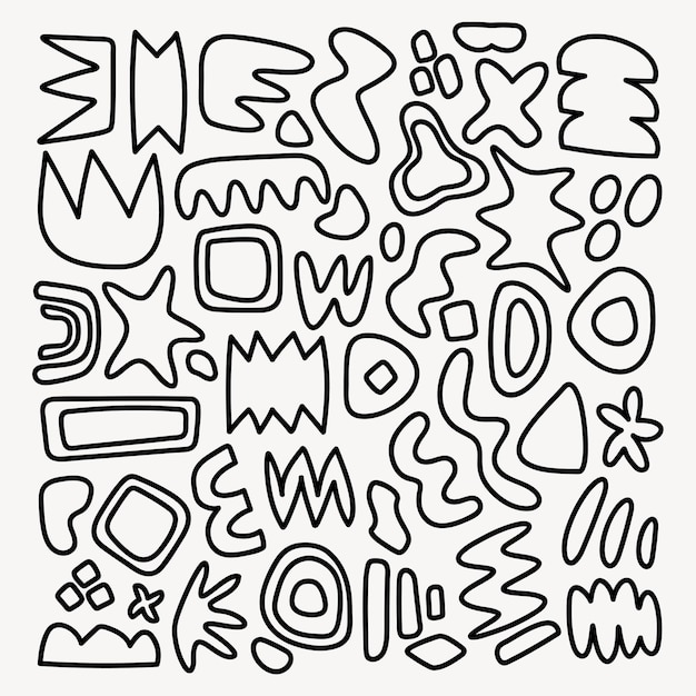 Abstract black line shapes on a white background Various geometric forms wavy lines and abstract shapes create a dynamic artistic pattern Modern and artistic Black and white vector set