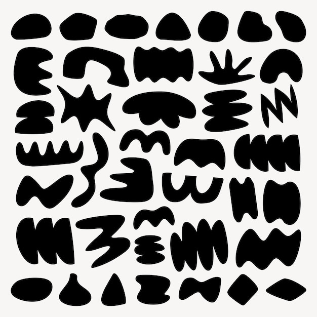 Abstract black shapes on white background Various abstract forms abstract patterns and abstract designs create a striking abstract visual effect Black and white vector set