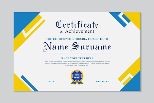 Abstract blue and yellow achievement certificate template