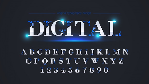 Abstract Blue Pixel Typography Design