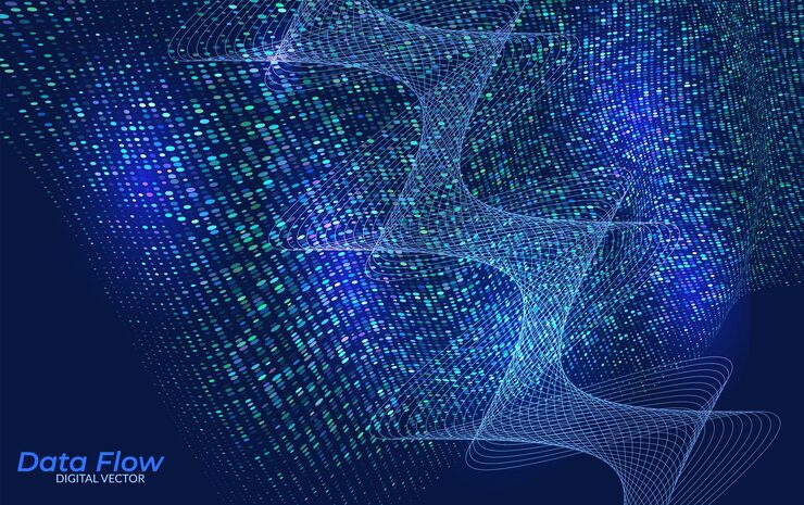 Vector abstract data flow background futuristic digital stream of information and binary connections representing big data neural networks and artificial intelligence technology concept design