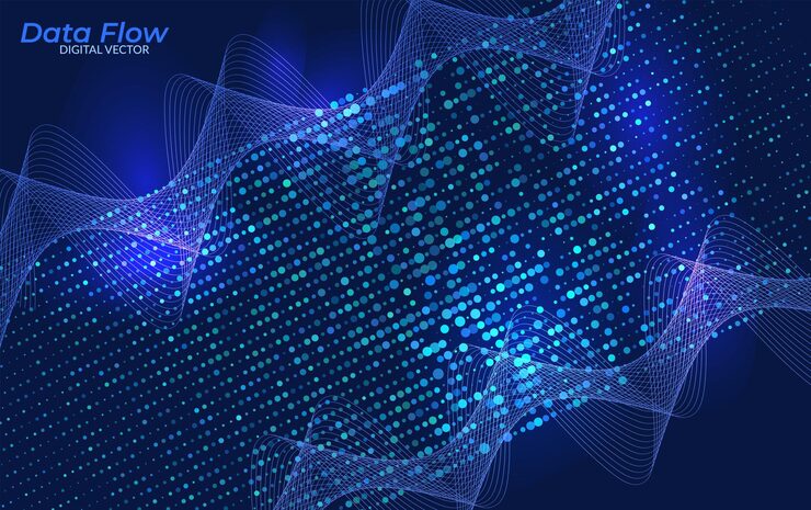 Vector abstract data flow background futuristic digital stream of information and binary connections representing big data neural networks and artificial intelligence technology concept design