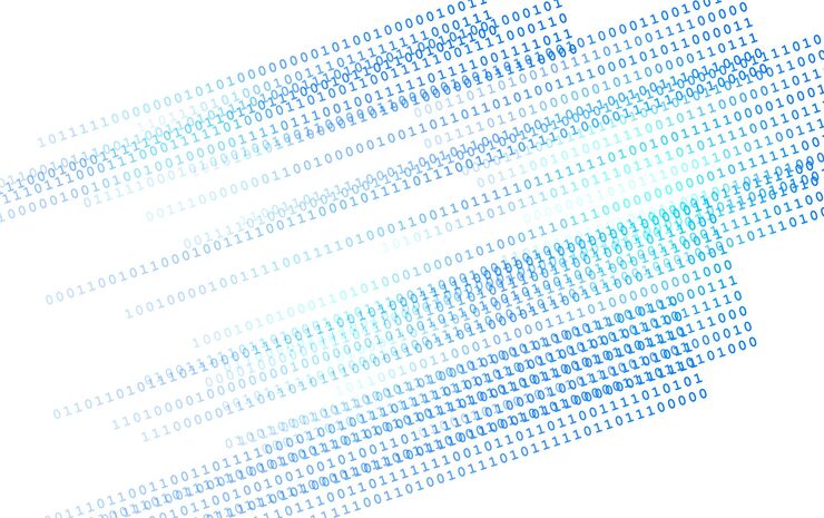 Vector abstract data visualization with binary digits forming smooth waves concept of data processing ai and virtual reality