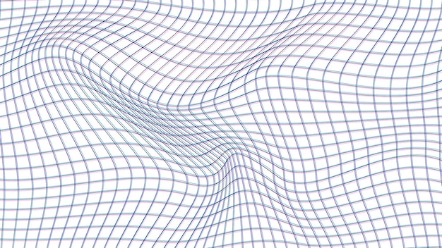 Abstract distorted wireframe wave with effect glitch Vector curve surface background Technology grid pattern Blue mesh wave