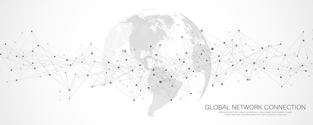 Abstract dynamic motion lines and dots connection background with plexus effect