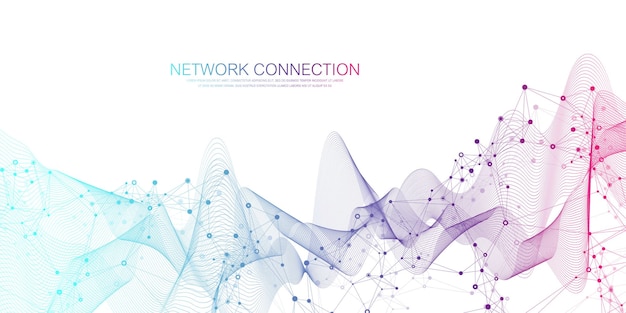 Abstract dynamic motion lines and dots connection background with plexus effect