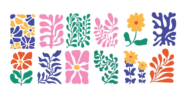 Abstract Floral Composition Colorful Plant Shapes and Blooms