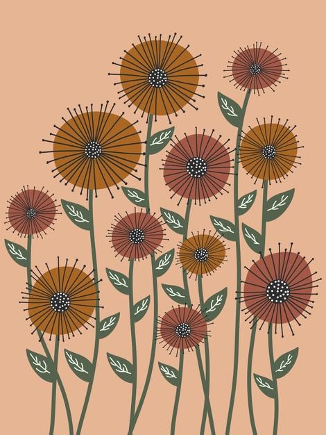Abstract Floral Illustration with Retro Colors