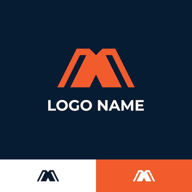 Abstract geometric M logo design in orange and blue color scheme
