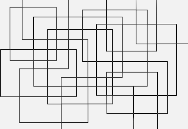 Abstract geometric pattern of overlapping black squares and lines creating a complex modern and minimalist visual design