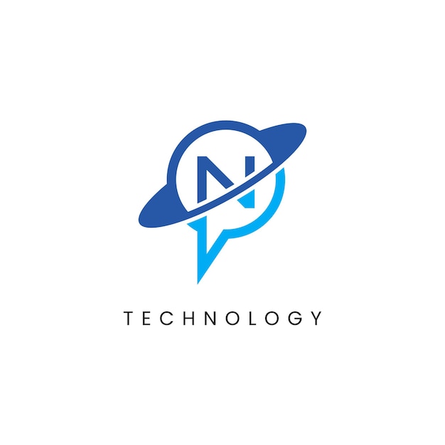 Abstract Letter N Planet and Chat Combination Logo Template
