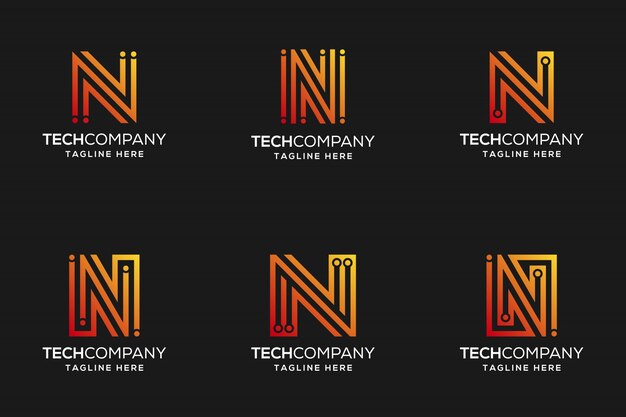 Abstract Letter N Tech logo design con degradado de color