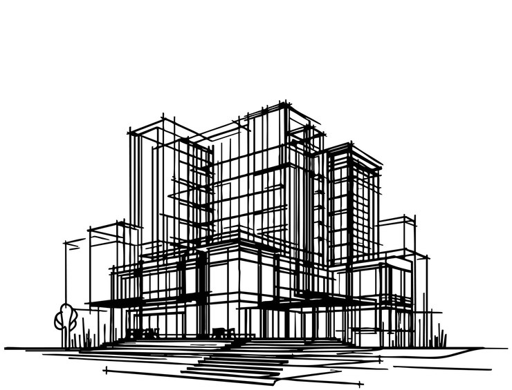 Vector abstract loft black 3d vector construction of office building concept modern city