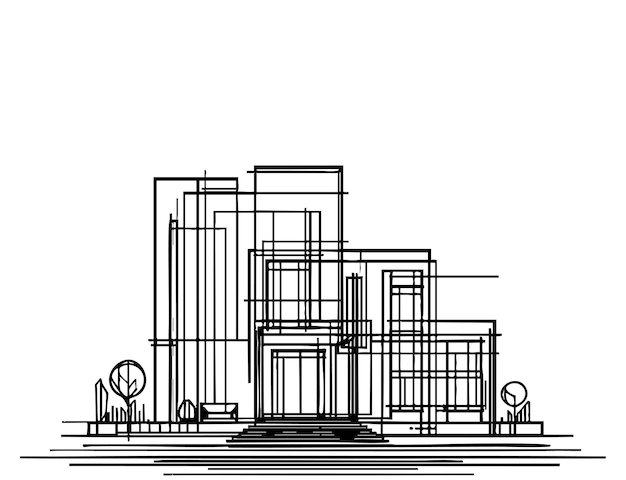 Abstract loft black 3D vector construction of office building