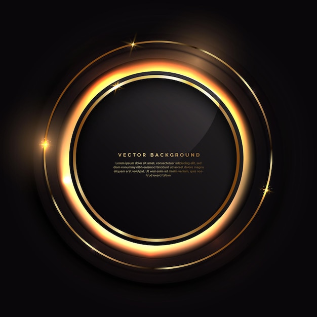 abstract luxury gold circle lines frame on black background and glowing ligthting effect