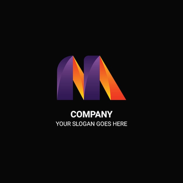 Abstract M Logo con diseño de cinta gradiente y plegado