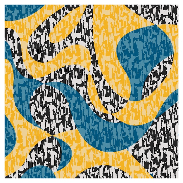 Abstract repeat pattern with flowing and geometric shapes creating a vibrant and dynamic texture