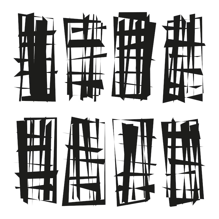 Vector abstract sharp shapes distorted rectangle patterns intersecting fragment forms