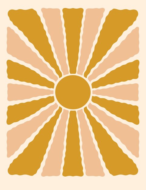 Abstract Sun Ray Retro Fondo Verano Groovy Sunshine Wave Ilustración vectorial trendy Cute Sunbeam Papel de pared Funky Naive Geométrico Decoración de carteles Espiral contemporáneo Boho Rayos de sol
