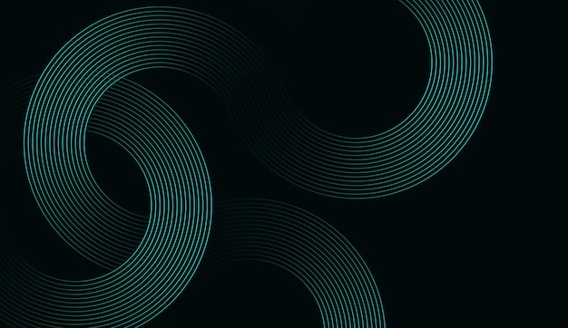 Abstract Teal verde circular y patrón de línea ondulada en fondo oscuro