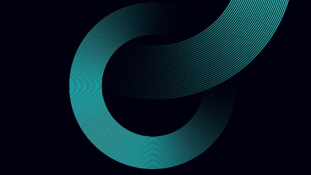 Abstract Teal verde circular y patrón de línea ondulada en fondo oscuro