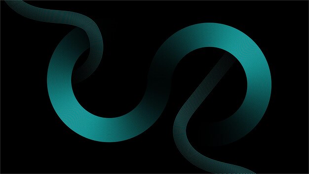Abstract Teal verde circular y patrón de línea ondulada en fondo oscuro