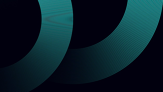 Abstract Teal verde circular y patrón de línea ondulada en fondo oscuro