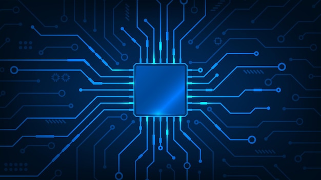 Abstract technology chip processor circuit board on blue background